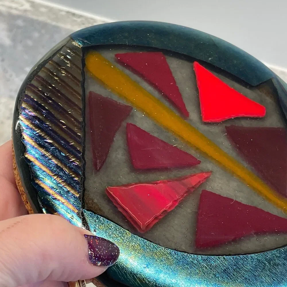 Kitchen Stove Top Hot Plate Handmade Trivet Fused Glass Style Iridescent Tones